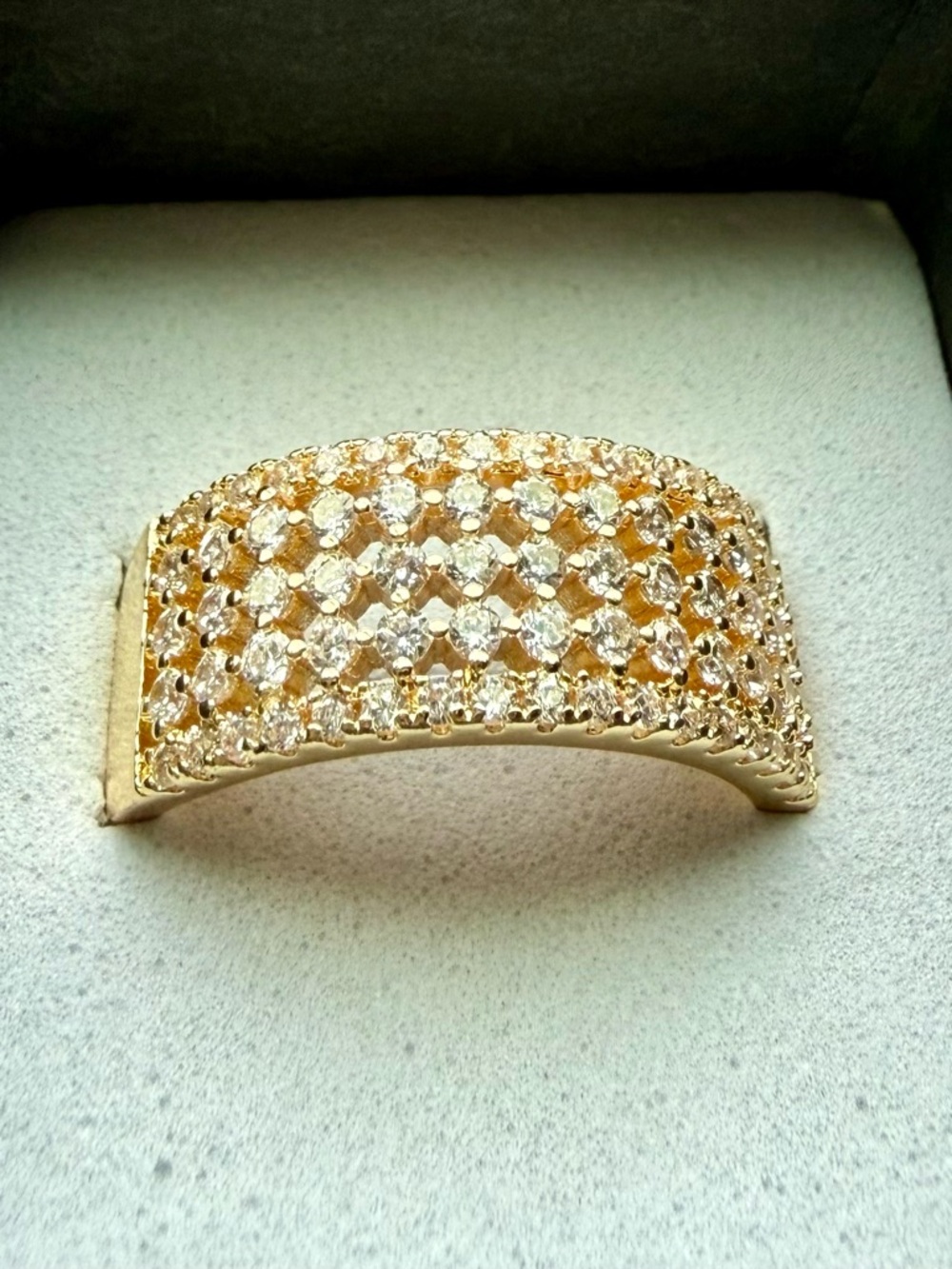 NEW! 18k Gold Plated Crystal Pave Wide Band Ring - Adjustable Size